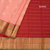 Peach Silk Saree Checks With Peacock Design And Gold Zari Border