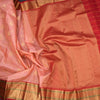 Peach Silk Saree Checks With Peacock Design And Gold Zari Border