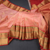 Peach Silk Saree Checks With Peacock Design And Gold Zari Border