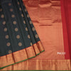Dark Green Zari Checked Soft Silk Saree With Peacock Design and Gold Zari Border