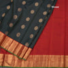 Dark Green Zari Checked Soft Silk Saree With Peacock Design and Gold Zari Border