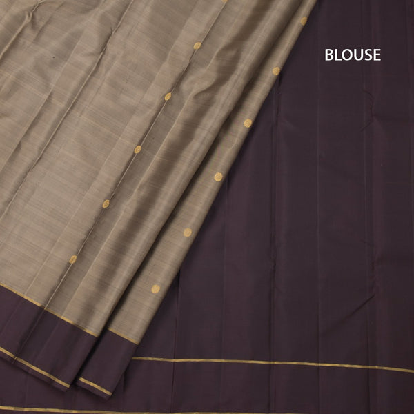Brown Silk Saree With Peacock And Chakra Buttas And Simple Border
