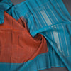 Rust Orange Silk Saree With Stripes Design And Simple Border