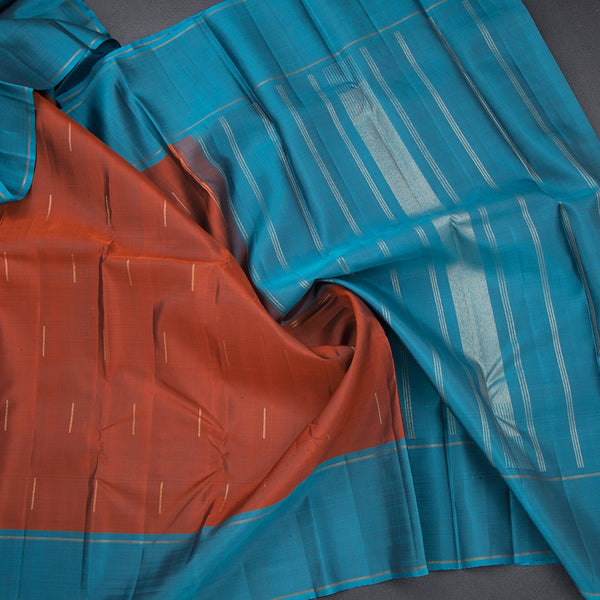 Rust Orange Silk Saree With Stripes Design And Simple Border