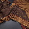 Vairaoosi Dark Brown Silk Saree With Peacock And Chakra Buttas And Gold Zari Border
