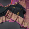 Shot Colour Silk Saree With Peacock Design On The Body And Gold Zari Border