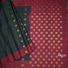 Bottle Green Soft Silk Saree With Floral Buttas And Maroon Border