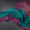 Peacock Blue Soft Silk Saree With Checks Design And Simple Border