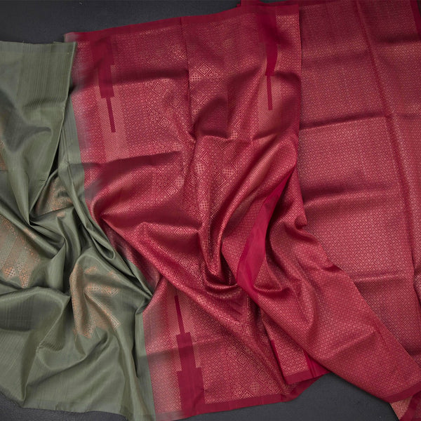 Sage Green Borderless Soft Silk Saree With Contrast Pallu