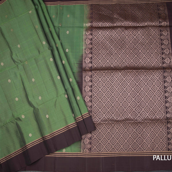 Parrot Green Soft Silk Saree With Chakra Buttas And Simple border
