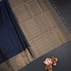 Navy Blue Checked Soft Silk Saree With Contrast Border