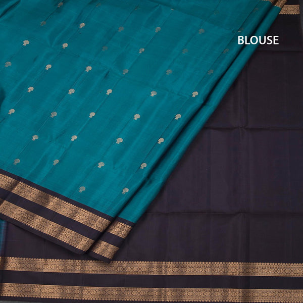 Peacok Blue Soft Silk Saree With Small Buttas And Rettapet Border