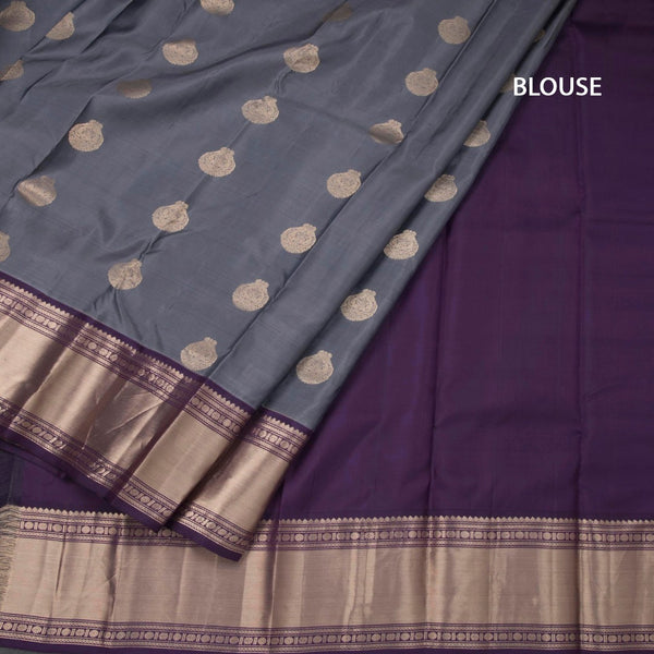 Grey Silk Saree With Peacock Design And Rettapet Border