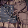 Grey Silk Saree With Peacock Design And Rettapet Border