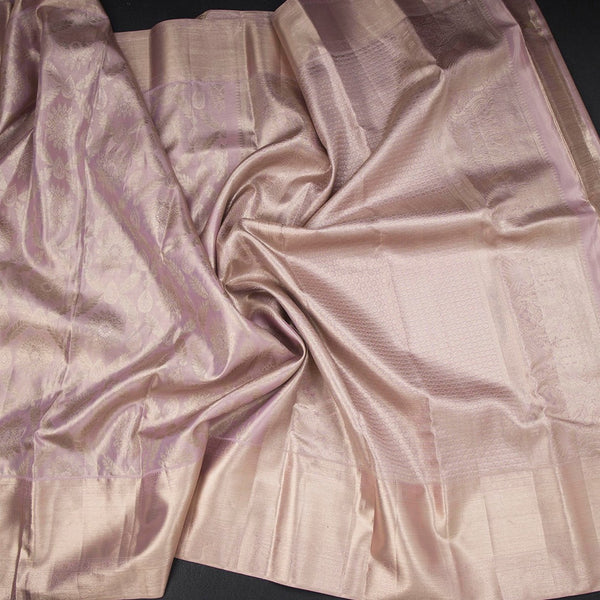 Onion Pink Brocade Tissue Silk Saree And Self Border
