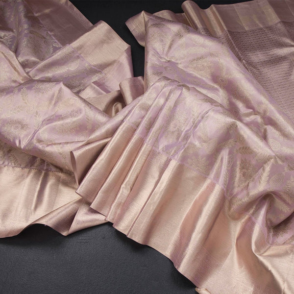 Onion Pink Brocade Tissue Silk Saree And Self Border