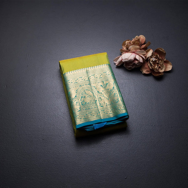 Shot Colour Zari Stripes Silk Saree With Small Buttas And Zari Border