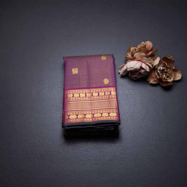 Purple Varira oosi Silk Saree With Peacock And Chakra Buttas And Gold Zari Border