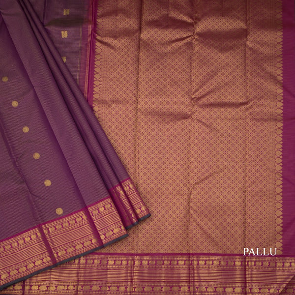 Purple Varira oosi Silk Saree With Peacock And Chakra Buttas And Gold Zari Border