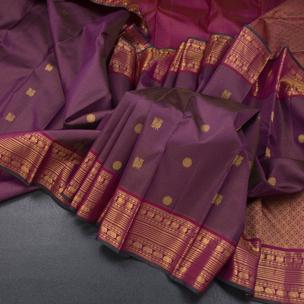 Purple Varira oosi Silk Saree With Peacock And Chakra Buttas And Gold Zari Border