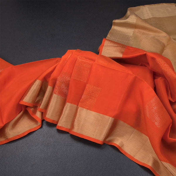 Fanta Orange Soft Silk Zari Worked Saree And Zari Border