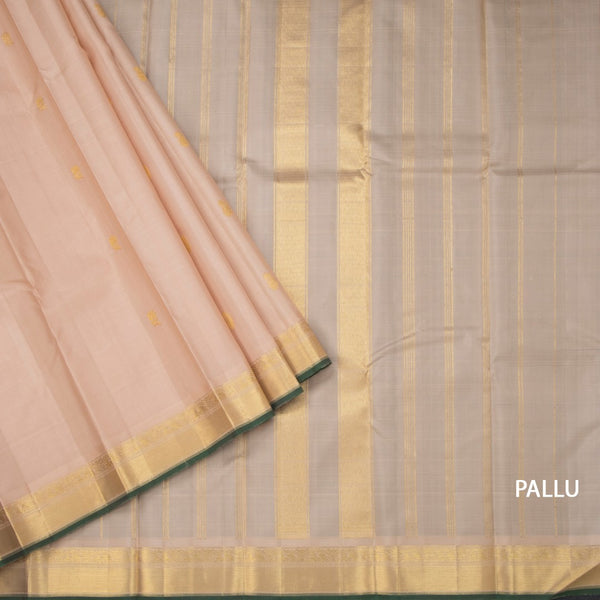 Sandal Silk Saree With Mango And Floral Buttas And Gold Zari Border