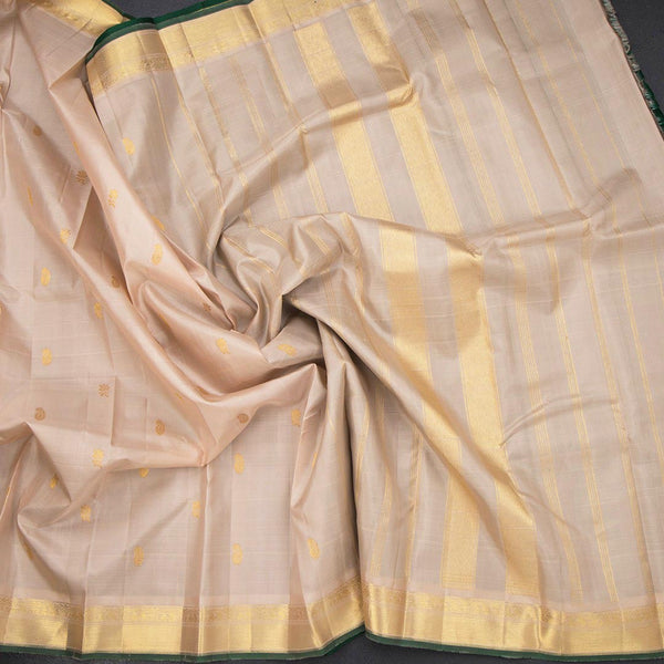 Sandal Silk Saree With Mango And Floral Buttas And Gold Zari Border