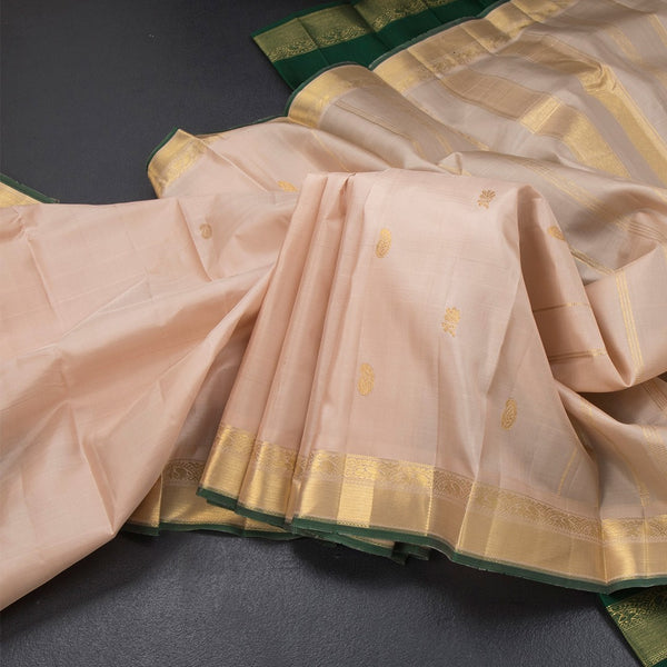 Sandal Silk Saree With Mango And Floral Buttas And Gold Zari Border