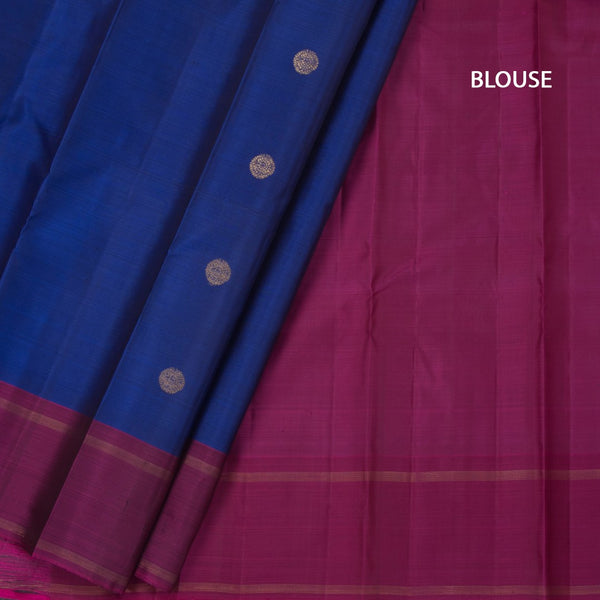 Dark Blue Silk Saree With Peacock And Chakra Buttas