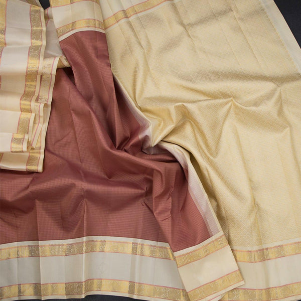 Cinnamon Brown Checked Silk Saree And Rettapet Border