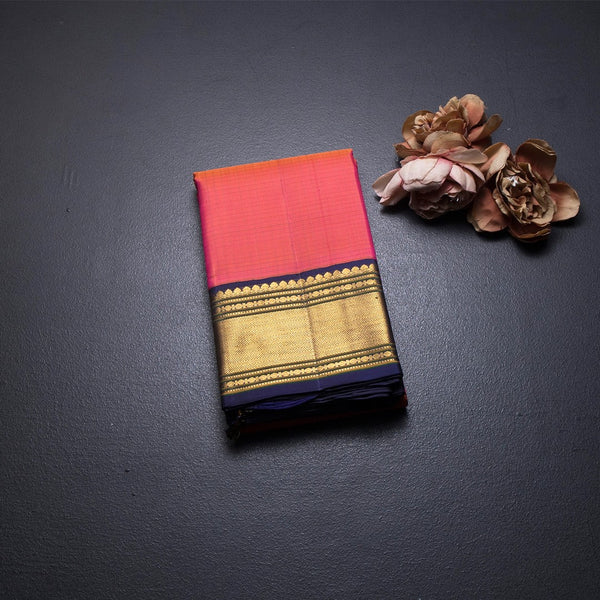 Shot Colour Checked Silk Saree And Zig Zag Zari Border