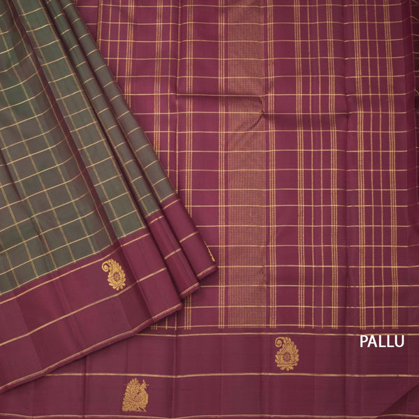Shot Colour Checked Silk Saree And Peacock And Mango Buttas On Border