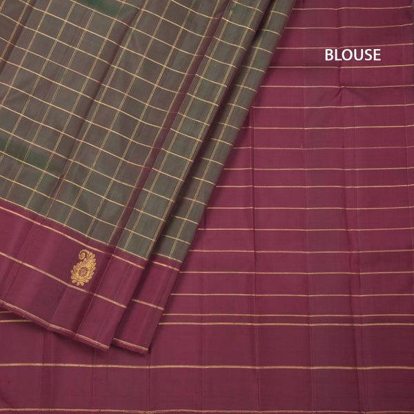 Shot Colour Checked Silk Saree And Peacock And Mango Buttas On Border