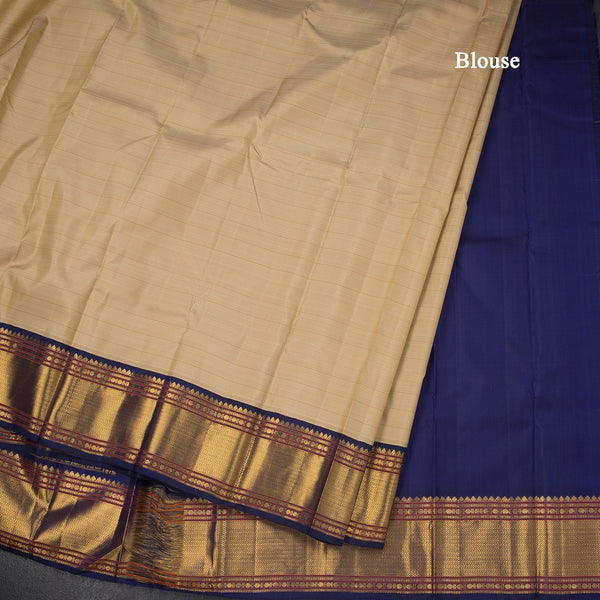 Beige Silk Saree With Stripes Design And Zig Zag Zari Border
