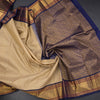Beige Silk Saree With Stripes Design And Zig Zag Zari Border