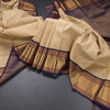 Beige Silk Saree With Stripes Design And Zig Zag Zari Border