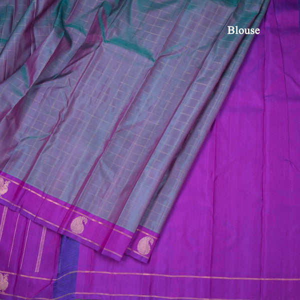 Shot Colour Checked Silk Saree And Peacock And Mango Buttas On Border 03