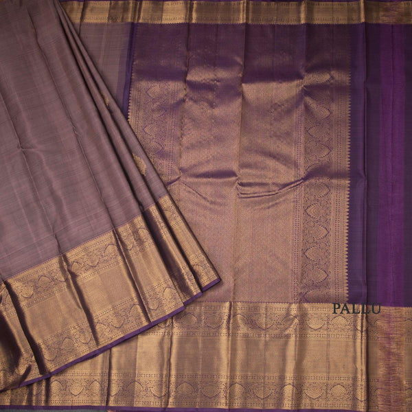 Lilac Purple Silk Saree With Zari Buttas And Gold Zari Border