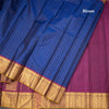 Dark Blue Checked Silk Saree And Gold Zari Border