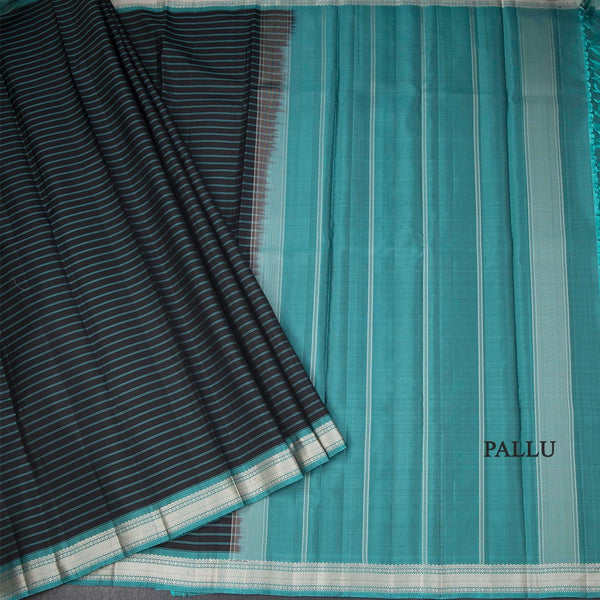 Black Stripes Silk Saree And Thread Border