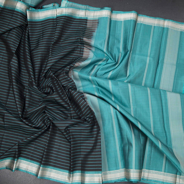Black Stripes Silk Saree And Thread Border