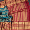 Peacock Green Silk Saree With Stripes Multi Design And Red Zari Border