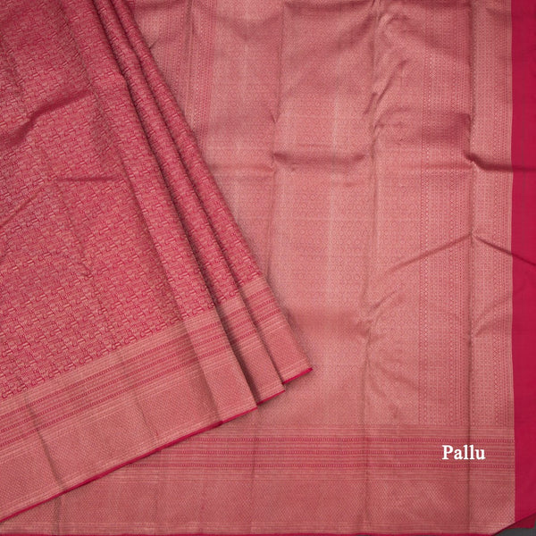 Dark Pink Zari Worked Silk Saree With Lines Design On The Body