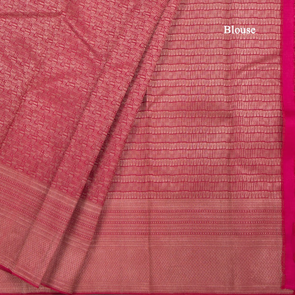 Dark Pink Zari Worked Silk Saree With Lines Design On The Body