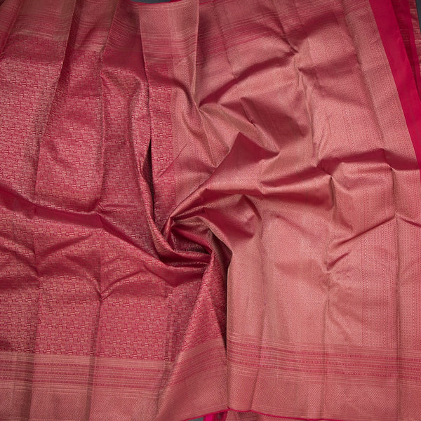 Dark Pink Zari Worked Silk Saree With Lines Design On The Body