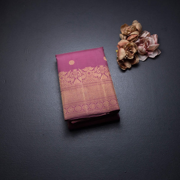 Dark Onion Pink Silk Saree With Chakra Buttas And gold Zari Border