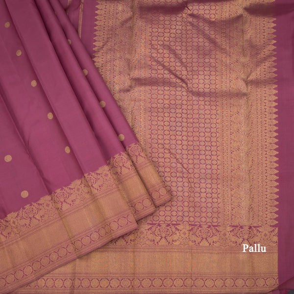 Dark Onion Pink Silk Saree With Chakra Buttas And gold Zari Border