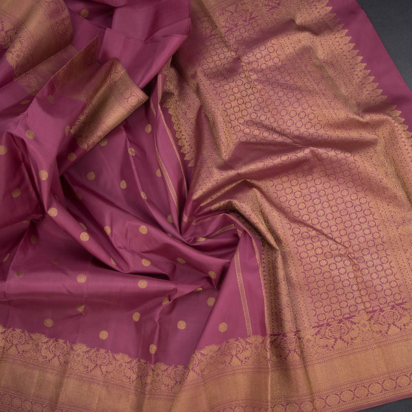 Dark Onion Pink Silk Saree With Chakra Buttas And gold Zari Border