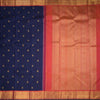 Navy Blue Silk Saree With Chakra Buttas And Gold Zari Border
