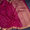 Reddish Pink Silk Saree With Peacock And Chakra Buttas And Gold Zari Border